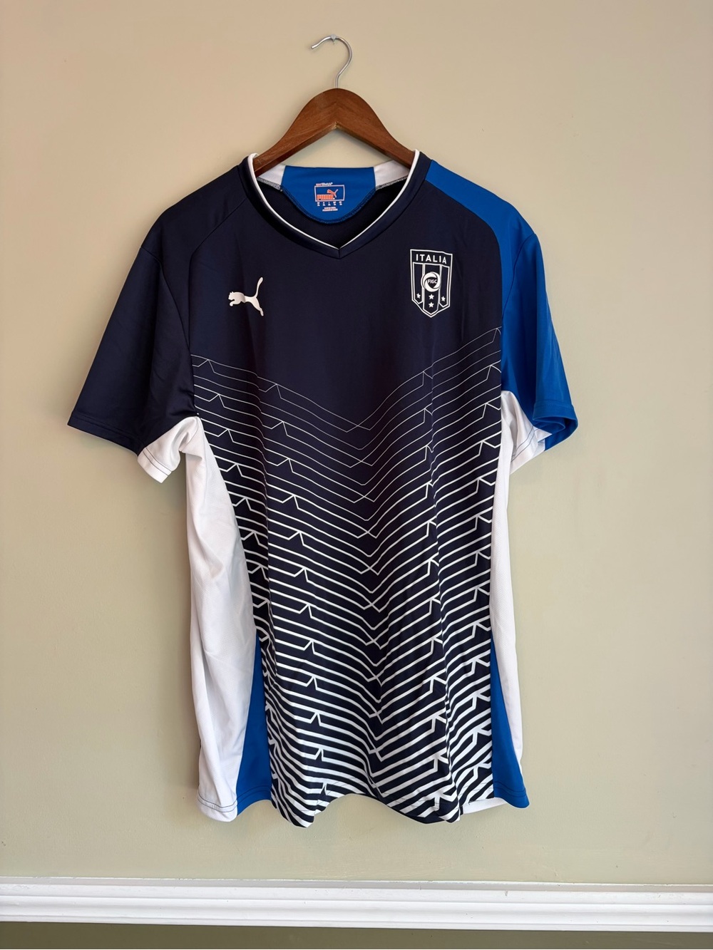 Puma Italia Navy, Royal Blue & White Football Jersey